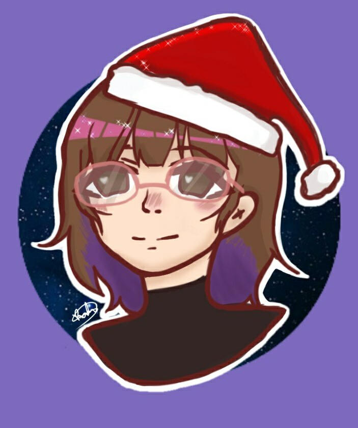 essa sou eu mesma, com chapéu de natal e quando eu tinha cabelo roxo